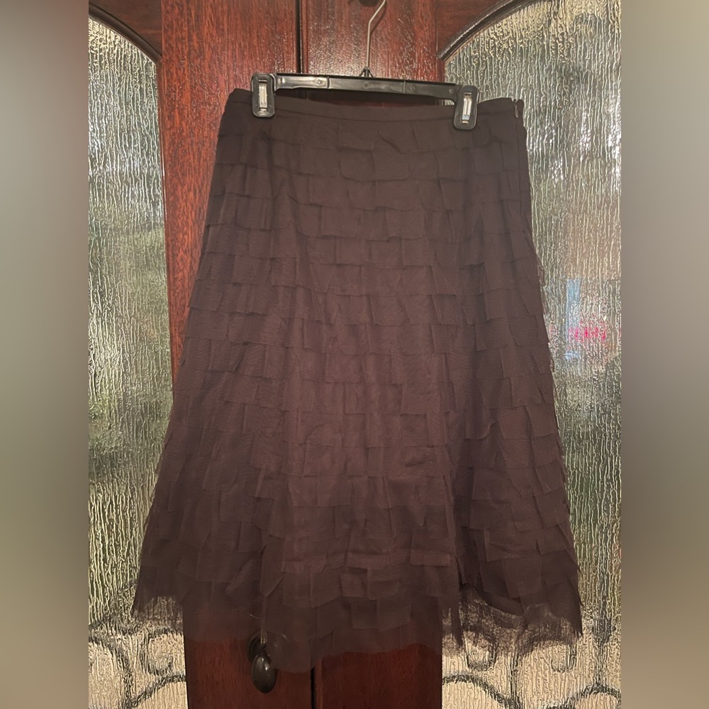 BCBG tulle pleated brown long cocktail skirt size 6